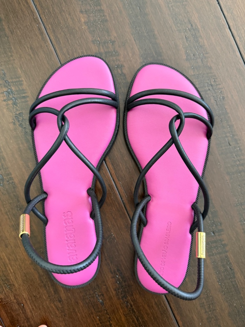 Havaianas Pink and Black Strappy Flat Sandals
